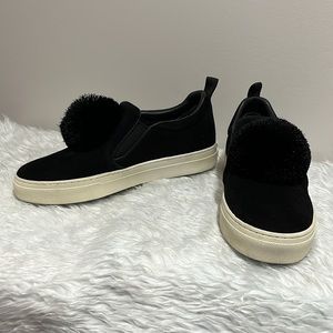 Tory Burch black suede Pom Pom sneakers
